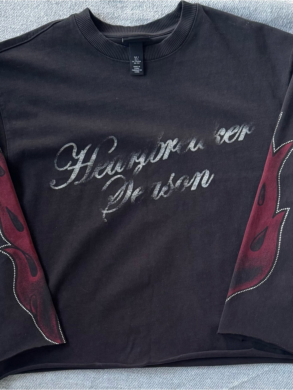 H&M Black Long Sleeve Tee with Pink Flame Graphic